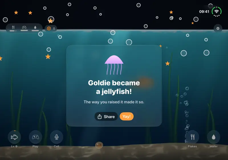 A glowing jellyfish in the aquarium at night.